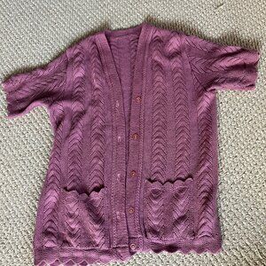 Pink Crochet Cardigan Pockets Knit M